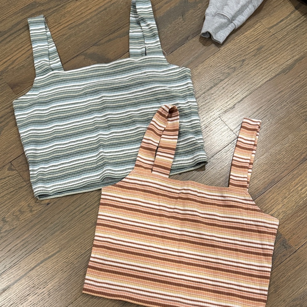 American Eagle Outfitters Striped Tank Tops - Green and Orange